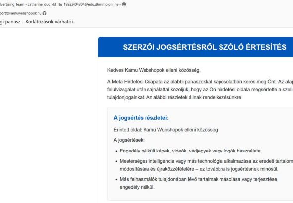 Kamu szerzői jogsértési értesítő! - Vigyázz, ne dőlj be!